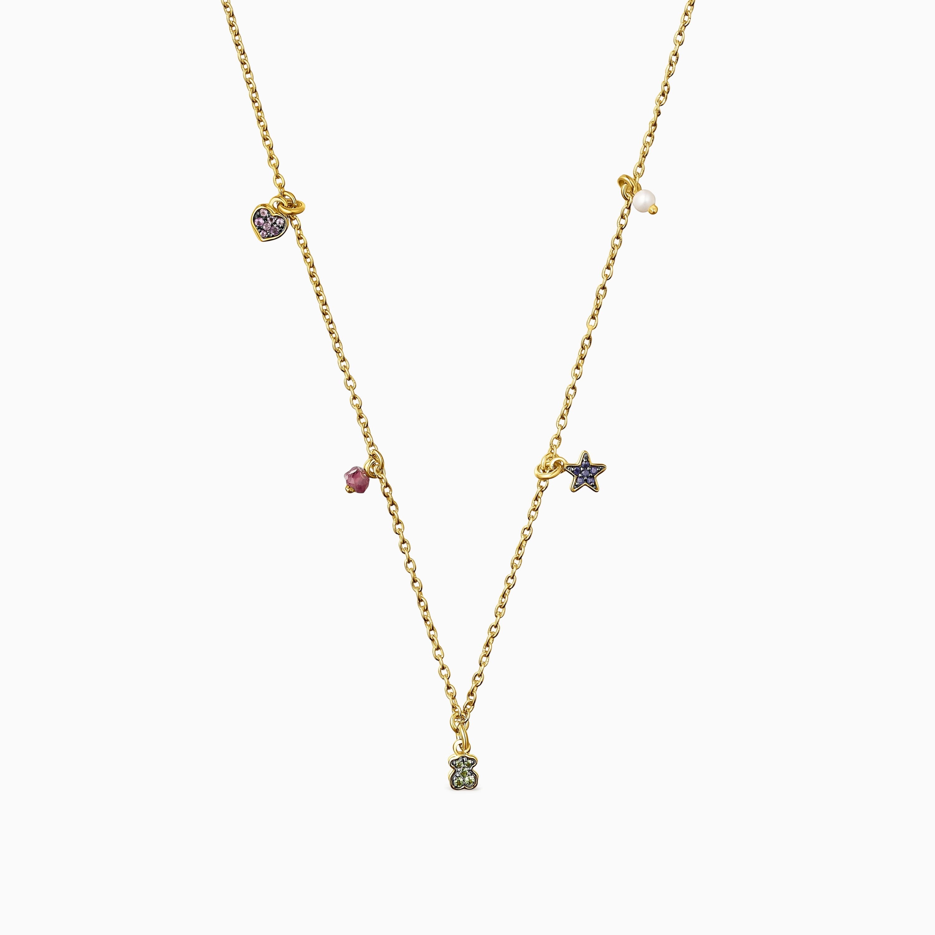 Silver vermeil TOUS New Motif Necklace with gemstones and pearl