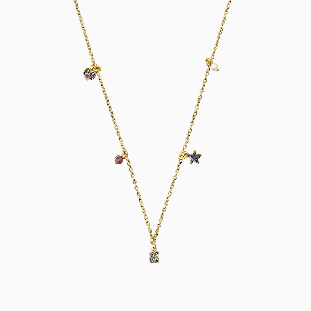 N&aacute;hrdeln&iacute;k z&nbsp;pozl&aacute;ten&eacute;ho striebra s&nbsp;drahokamami a&nbsp;perlou TOUS New Motif