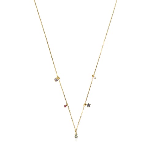 Collar con baño de oro 18 kt sobre plata, gemas y perla TOUS New Motif