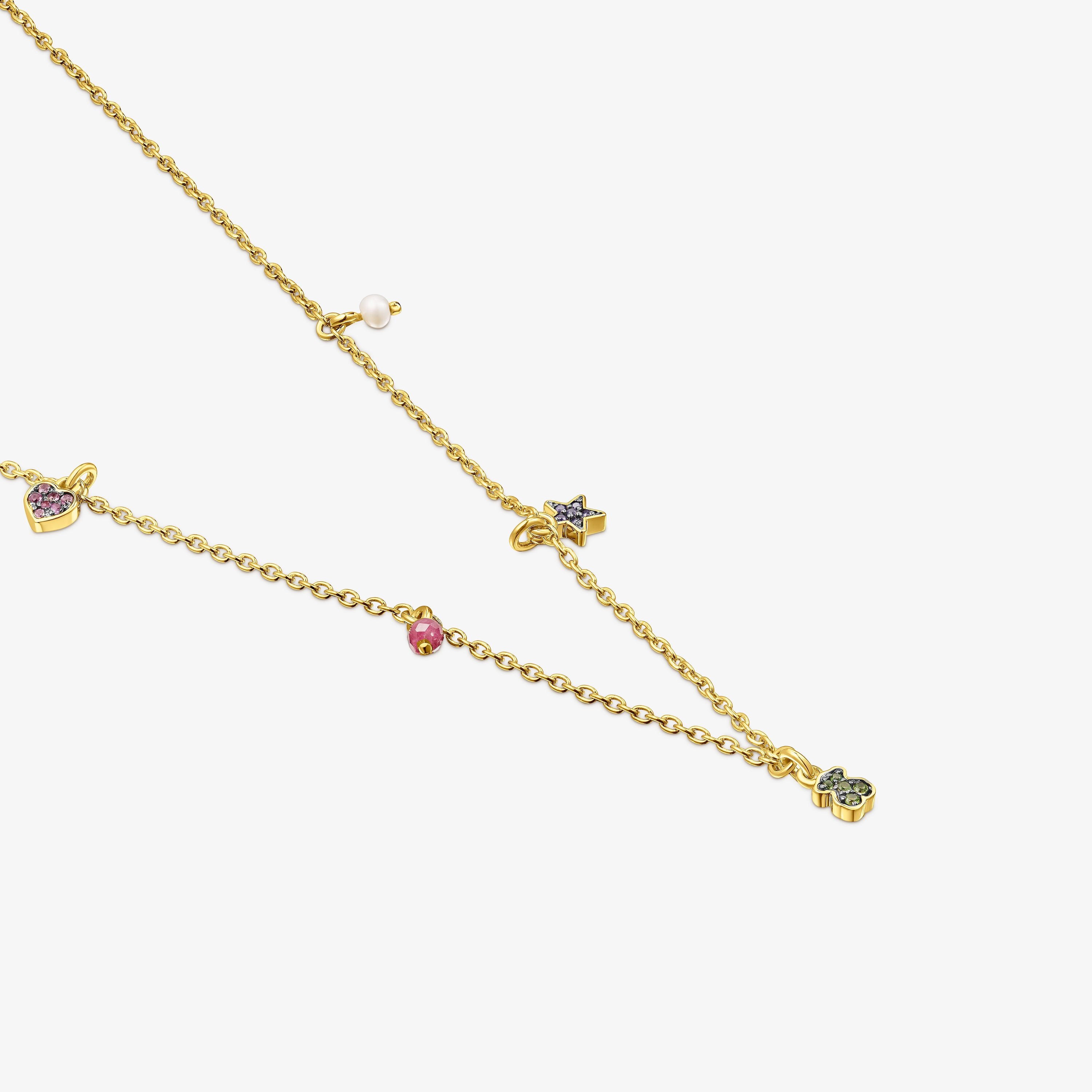 Silver vermeil TOUS New Motif Necklace with gemstones and pearl