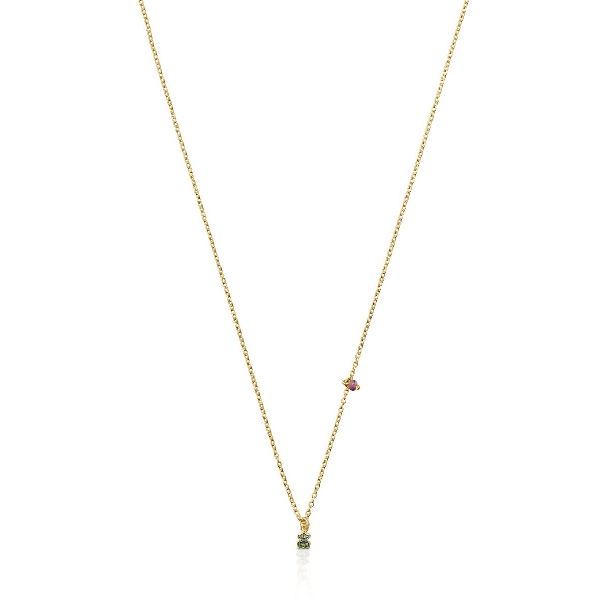 Tous - Collar Con Baño De Oro 18 Kt Sobre Plata Y Oso De Cromodiópsidos Tous New Motif - Verde