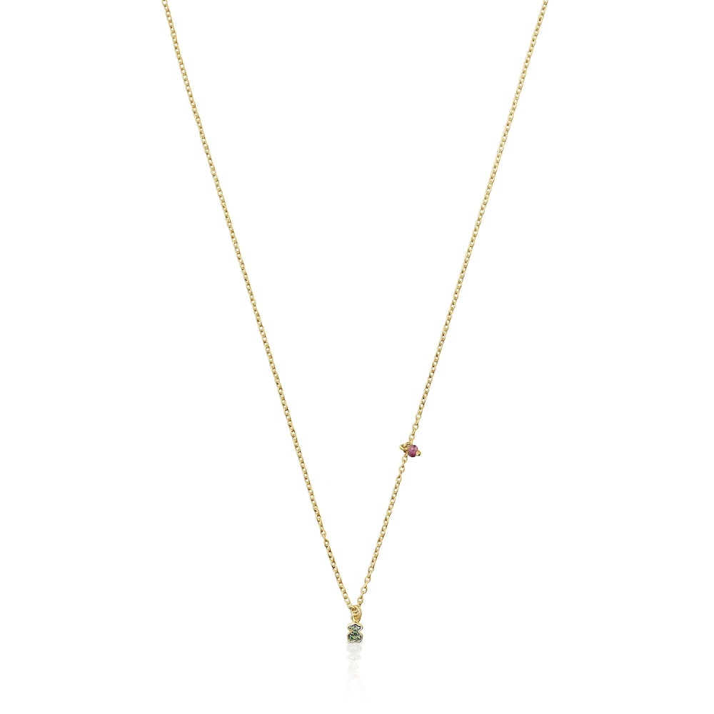 N&aacute;hrdeln&iacute;k TOUS New Motif z&nbsp;pozlacen&eacute;ho stř&iacute;bra s&nbsp;medv&iacute;dkem z&nbsp;chromdiopsidu