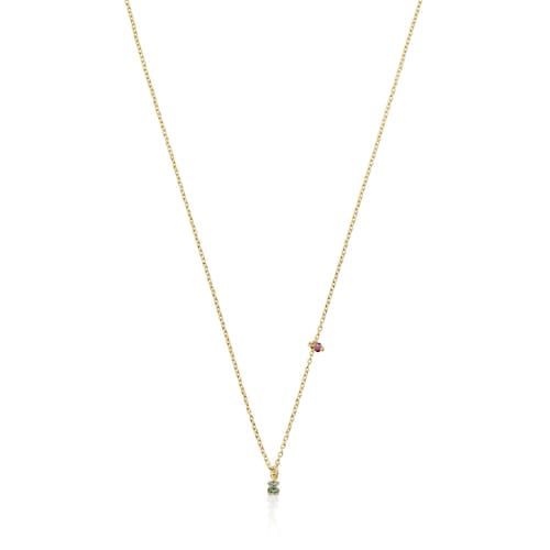 Naszyjnik TOUS New Motif wykonany ze srebra vermeil z motywem misia z chromowanego diopsydu