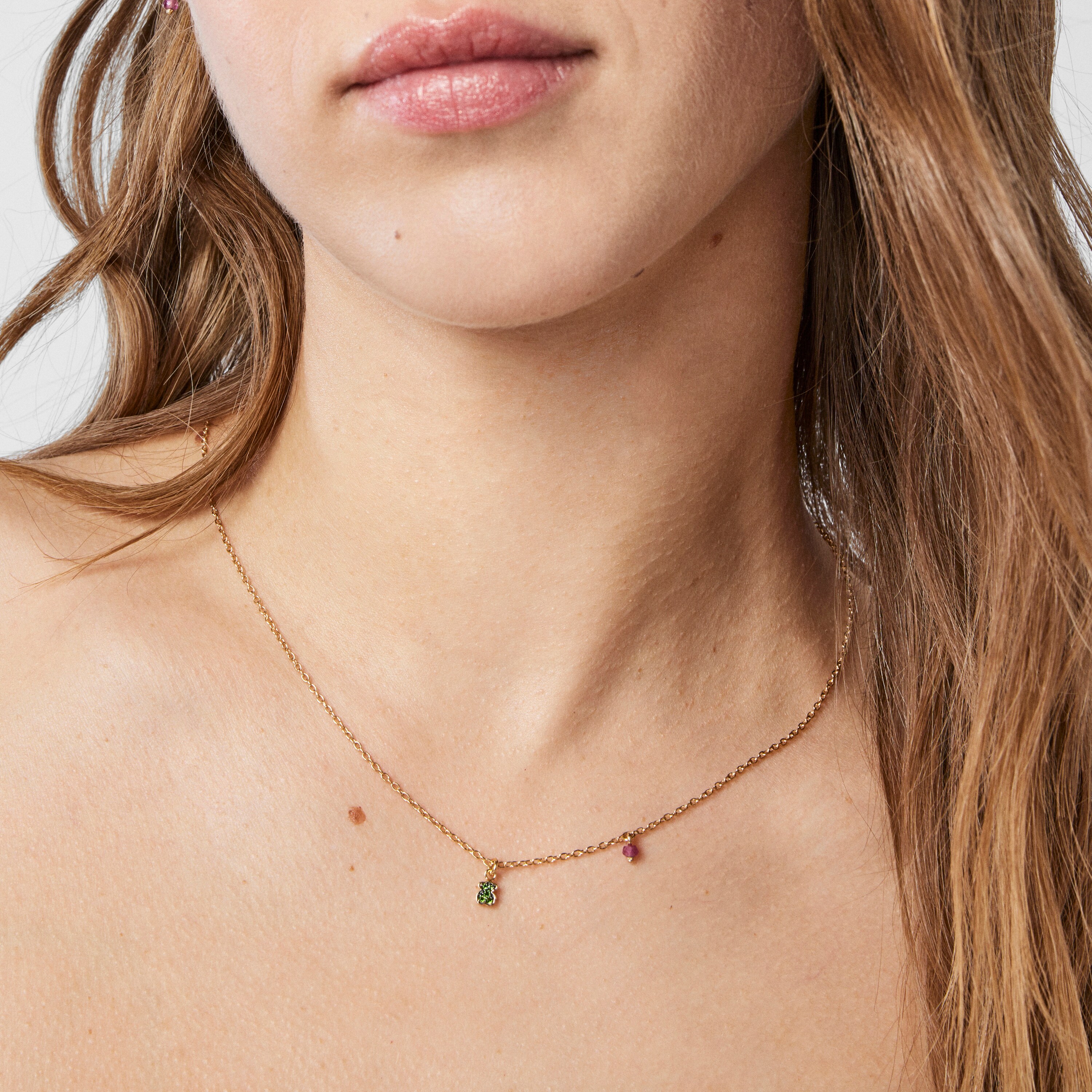 Silver vermeil TOUS New Motif Necklace with chrome diopside bear