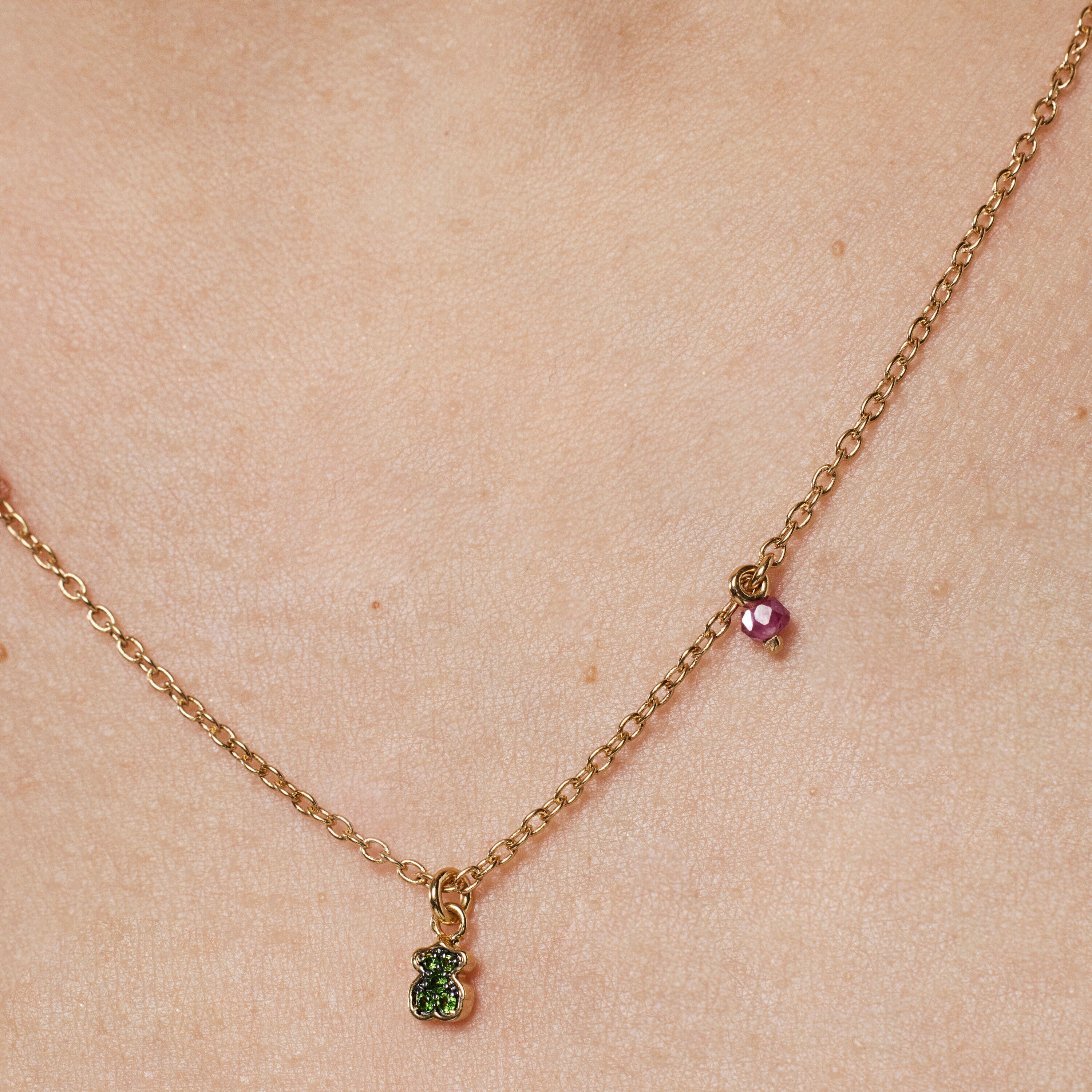 Silver vermeil TOUS New Motif Necklace with chrome diopside bear