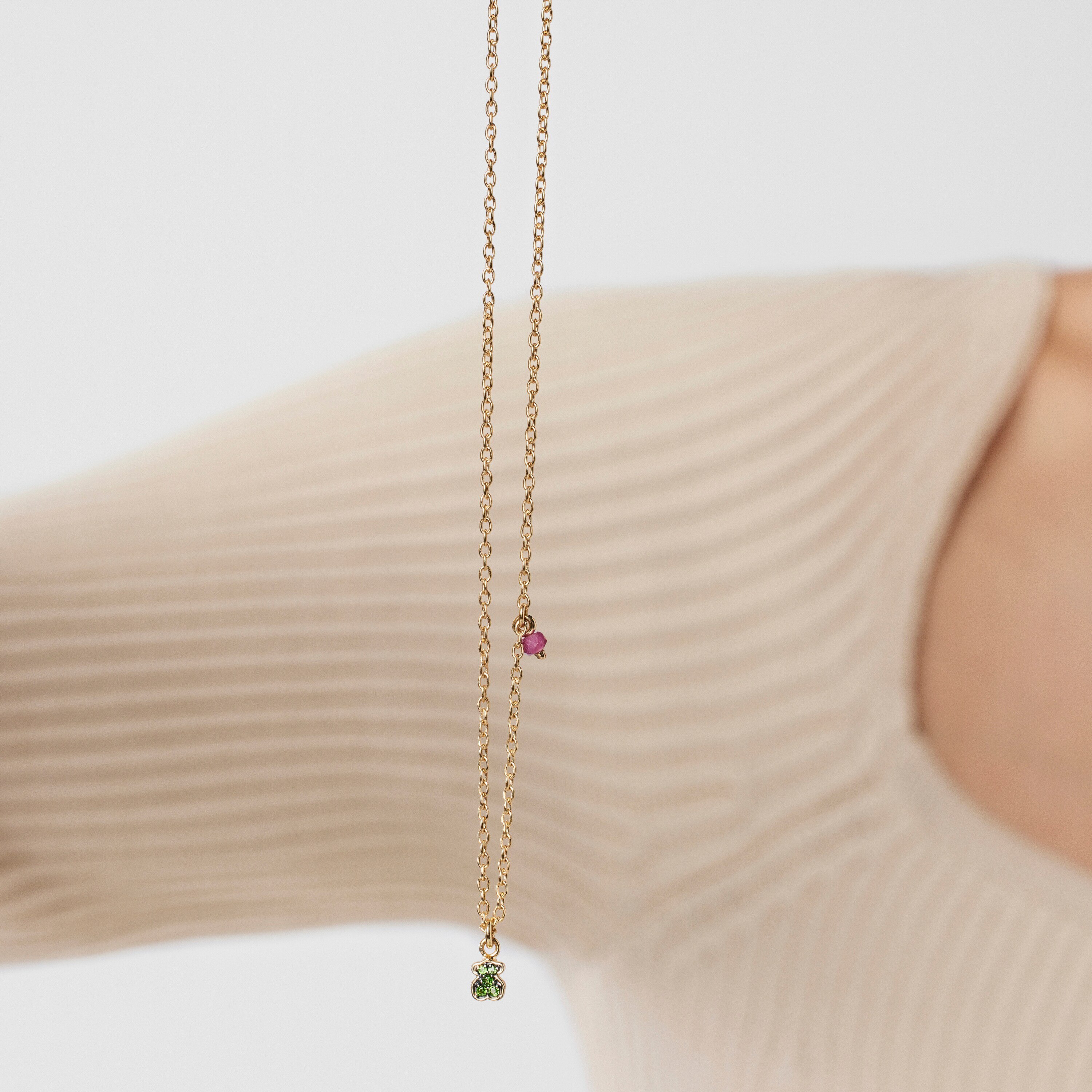 Silver vermeil TOUS New Motif Necklace with chrome diopside bear