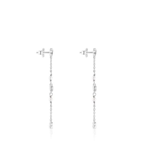 Pendientes largos de plata con gemas y perlas TOUS New Motif
