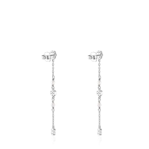 Pendientes largos de plata con gemas y perlas TOUS New Motif