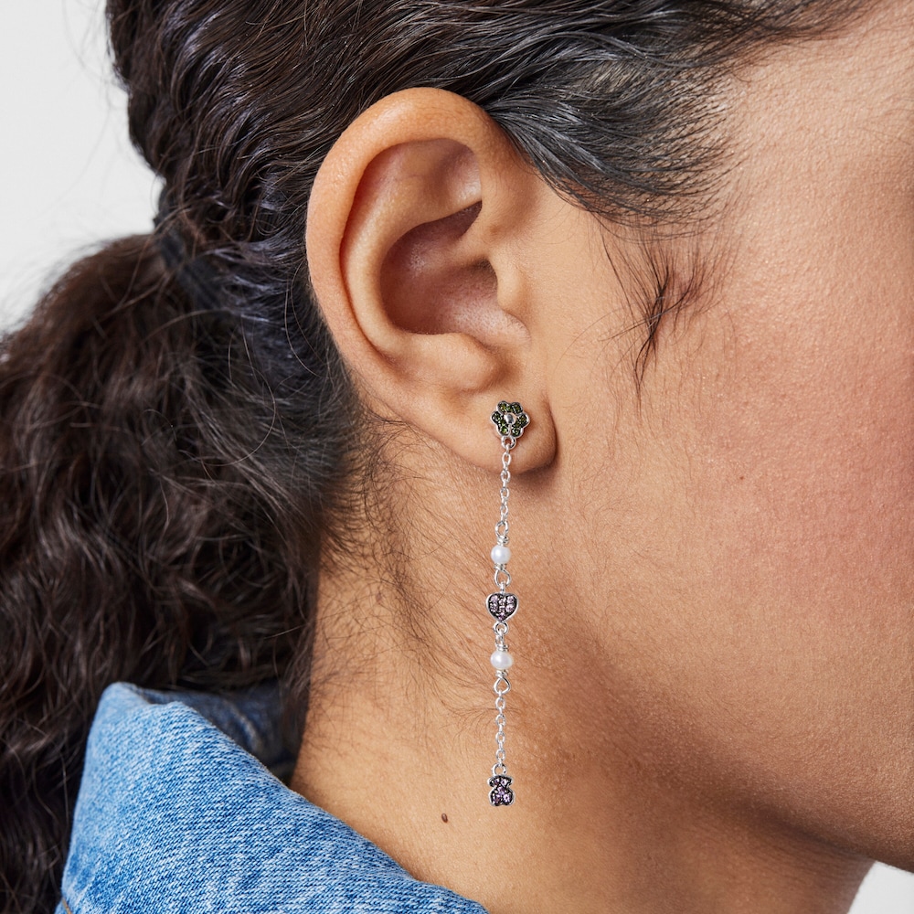 Pendientes largos de plata con gemas y perlas TOUS New Motif