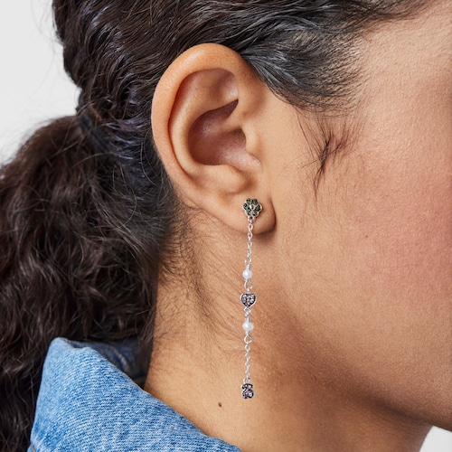 Pendientes largos de plata con gemas y perlas TOUS New Motif