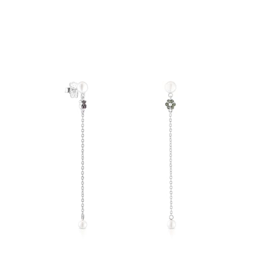 Pendientes largos de plata con cromodiópsidos, amatistas y perlas TOUS New Motif
