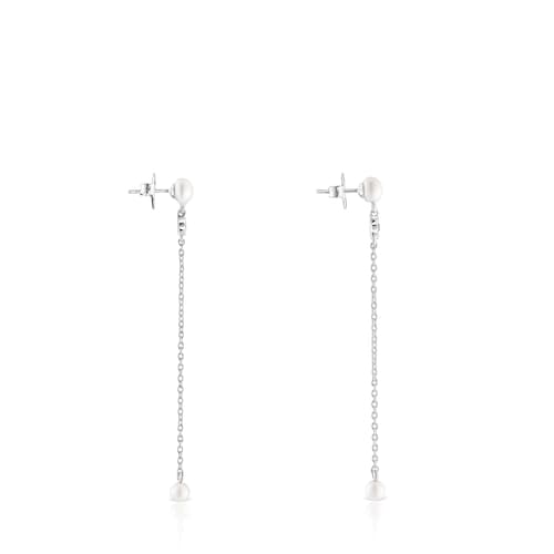 Pendientes largos de plata con cromodiópsidos, amatistas y perlas TOUS New Motif