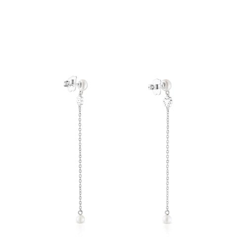 Pendientes largos de plata con cromodiópsidos, amatistas y perlas TOUS New Motif