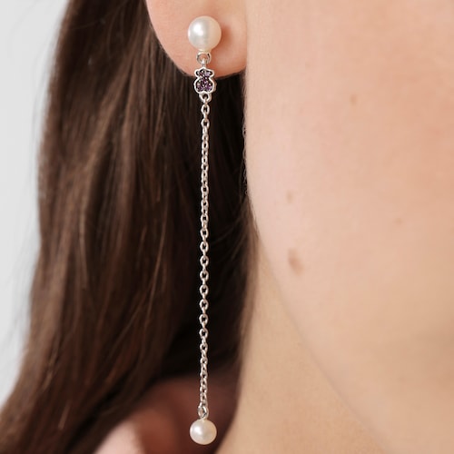 Pendientes largos de plata con cromodiópsidos, amatistas y perlas TOUS New Motif