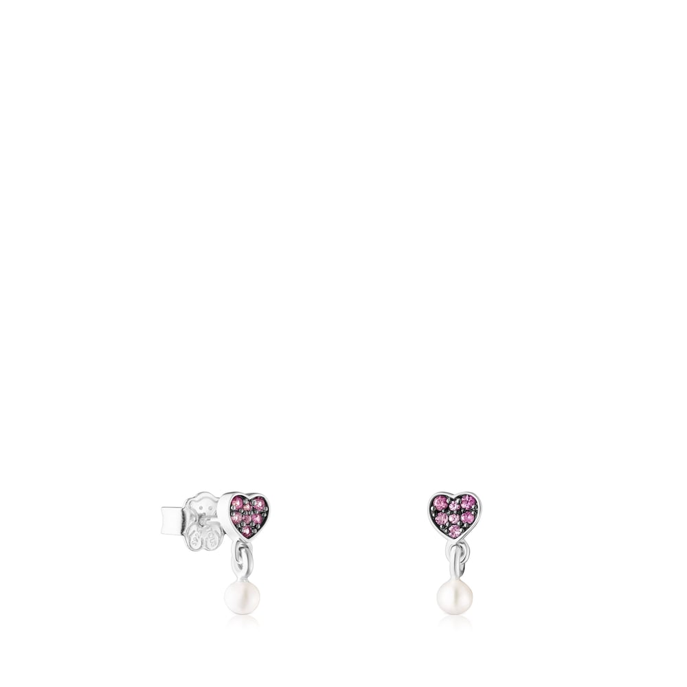 Aretes de plata con coraz&oacute;n de zafiros y perla TOUS New Motif image number 0