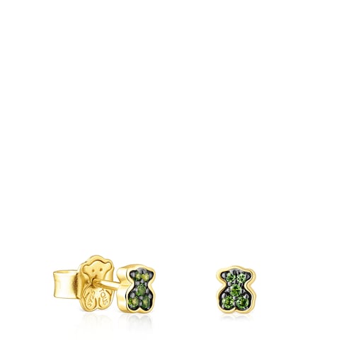 Silver vermeil TOUS New Motif Earrings with chrome diopside bear