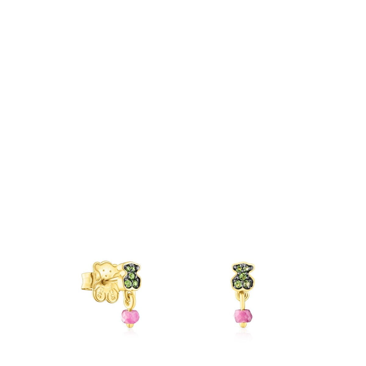 Silver vermeil TOUS New Motif Earrings with chrome diopside bear and ruby