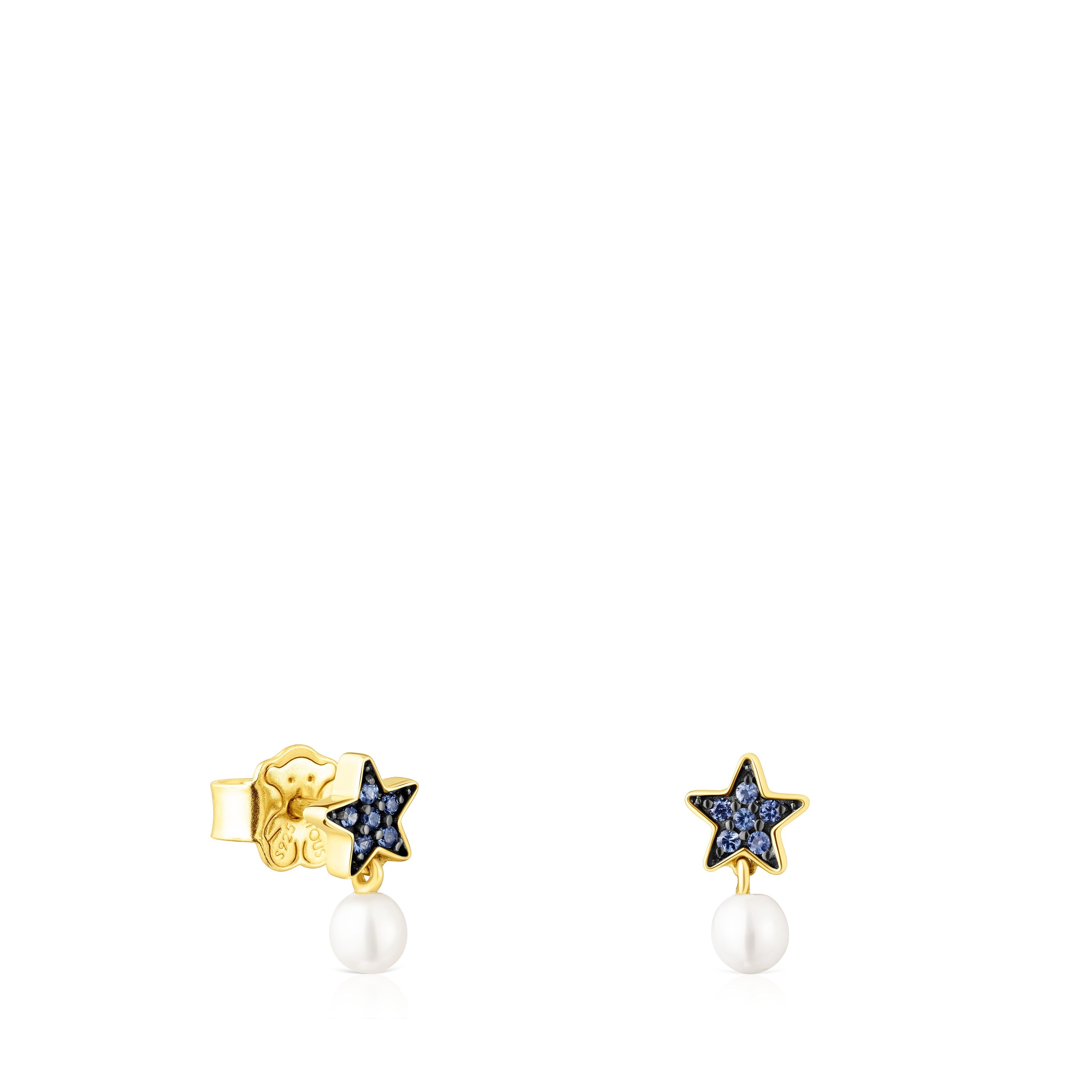 Silver vermeil TOUS New Motif Earrings with sapphire star and pearl