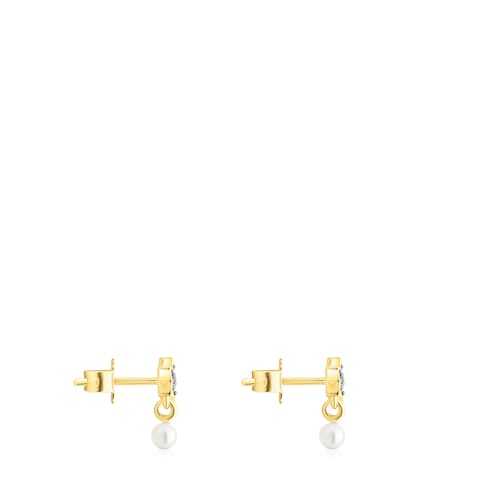 Boucles d&rsquo;oreilles TOUS New Motif en argent vermeil avec &eacute;toile en saphirs et perle