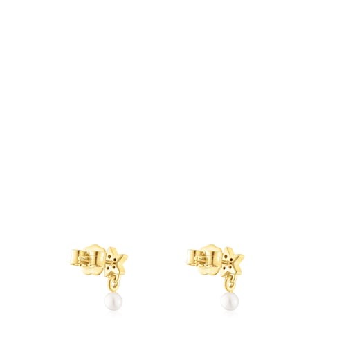 Boucles d&rsquo;oreilles TOUS New Motif en argent vermeil avec &eacute;toile en saphirs et perle