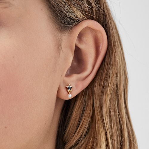 Boucles d&rsquo;oreilles TOUS New Motif en argent vermeil avec &eacute;toile en saphirs et perle