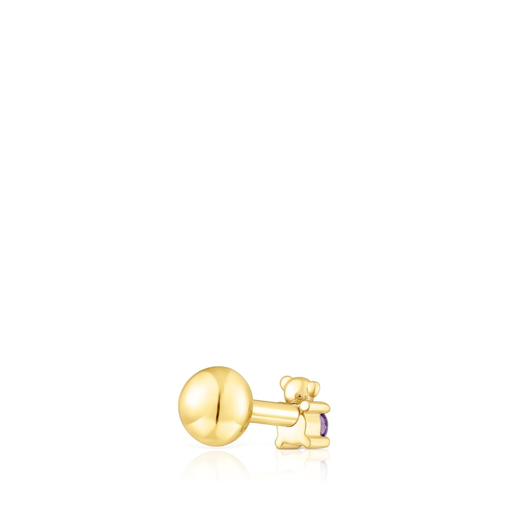 Piercing de acero IP dorado oso y amatista New Motif image number 3