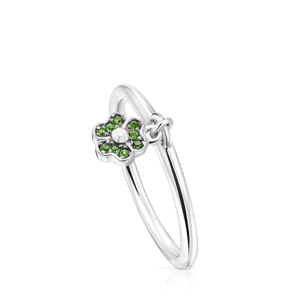 Silver TOUS New Motif Ring with chrome diopside flower