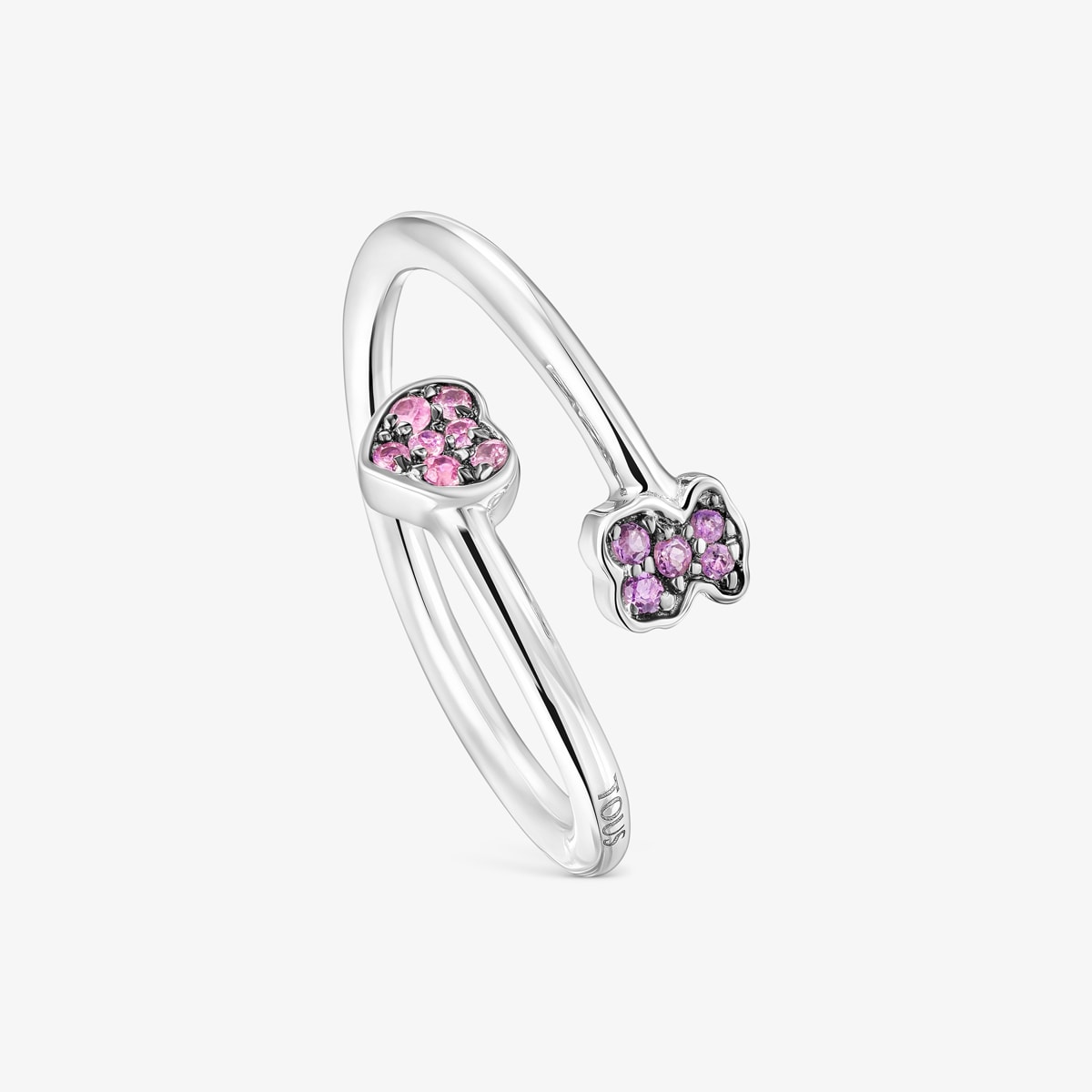 Tous - Anillo Abierto De Plata Con Motivos De Zafiros Y Amatistas Tous New Motif Talla 11