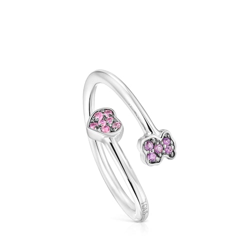 Silver TOUS New Motif Open Ring with sapphire and amethyst motifs