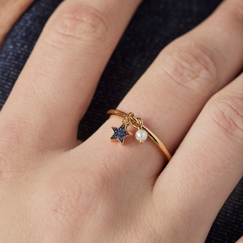 Silver vermeil TOUS New Motif Ring with sapphire star