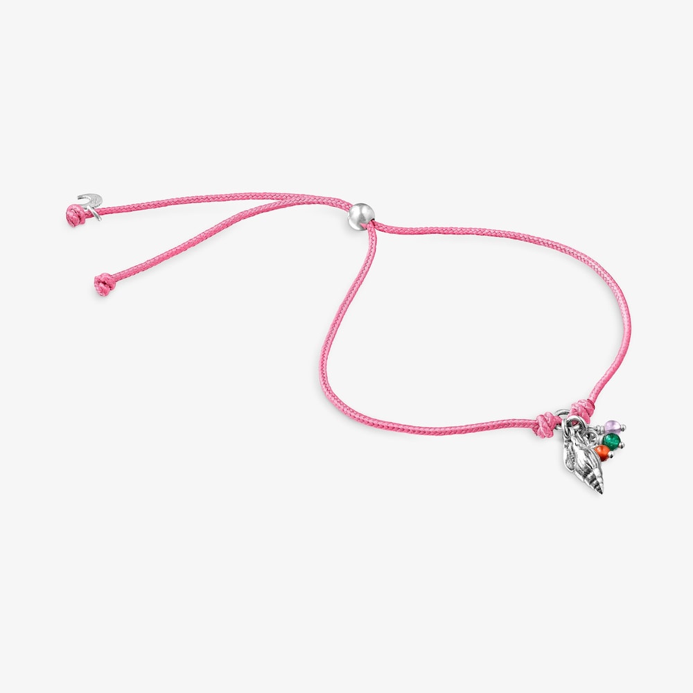Pulsera de cord&oacute;n rosa con motivo caracola y gemas Save Ocean