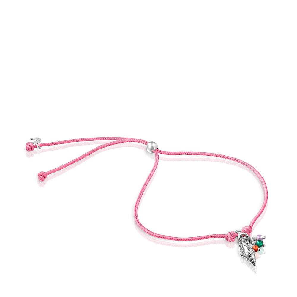 Pulsera de cord&oacute;n rosa con motivo caracola y gemas Save Ocean image number 0