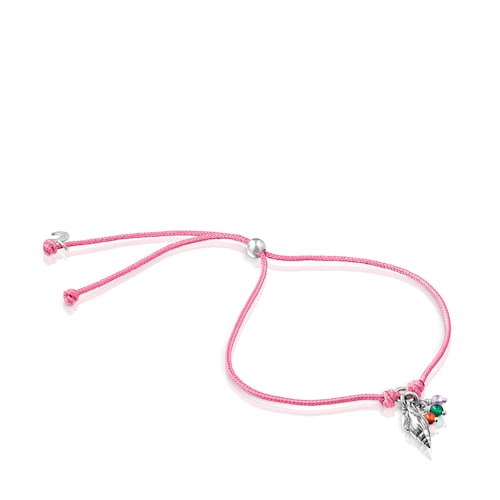 Pulseira com motivo b&uacute;zio Save Ocean de cord&atilde;o rosa e pedras preciosas image number 0