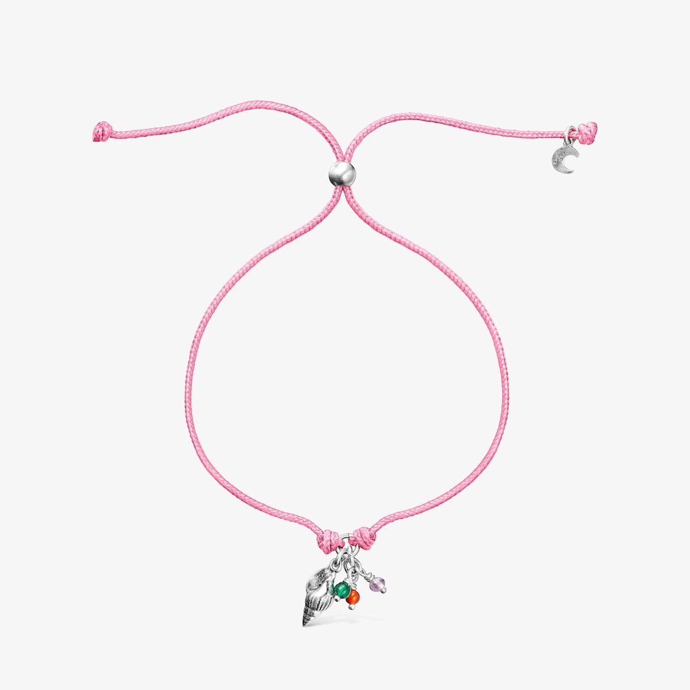 Pulsera de cord&oacute;n rosa con motivo caracola y gemas Save Ocean