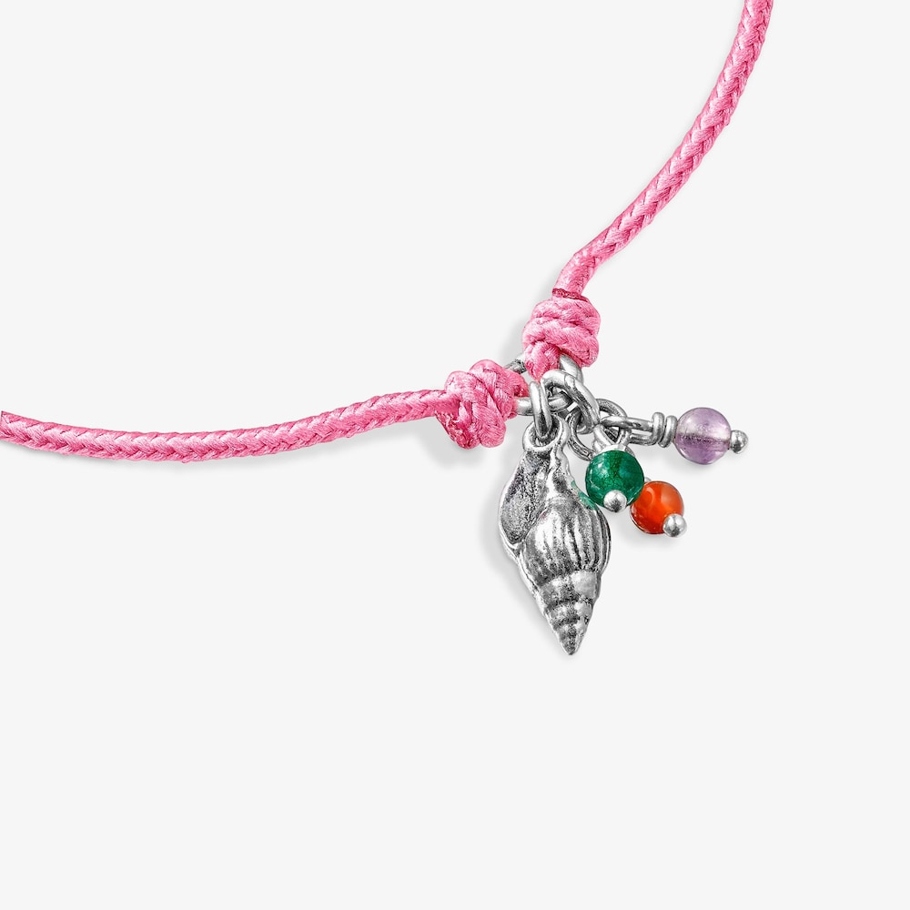 Pulsera de cord&oacute;n rosa con motivo caracola y gemas Save Ocean