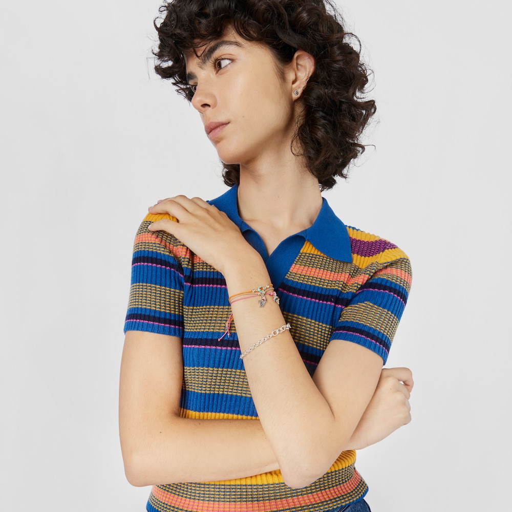 Pulsera de cord&oacute;n rosa con motivo caracola y gemas Save Ocean