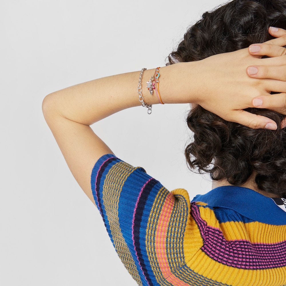 Pulsera de cord&oacute;n rosa con motivo caracola y gemas Save Ocean