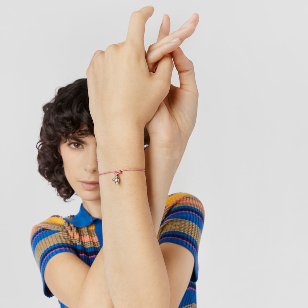 Pulsera de cord&oacute;n rosa con motivo caracola y gemas Save Ocean