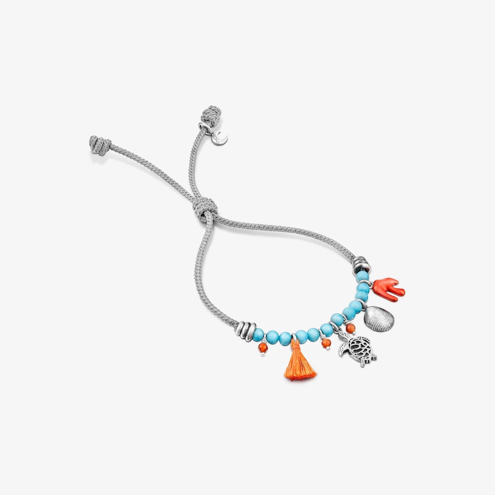 Pulseira Save Ocean de cord&atilde;o bege, magnesite e motivos