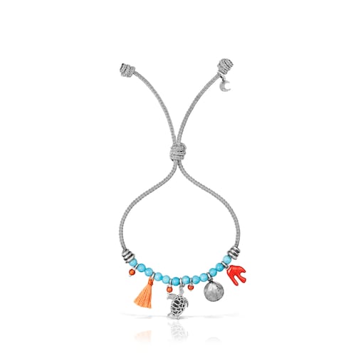 Pulsera de cord&oacute;n beige, magnesita y motivos Save Ocean