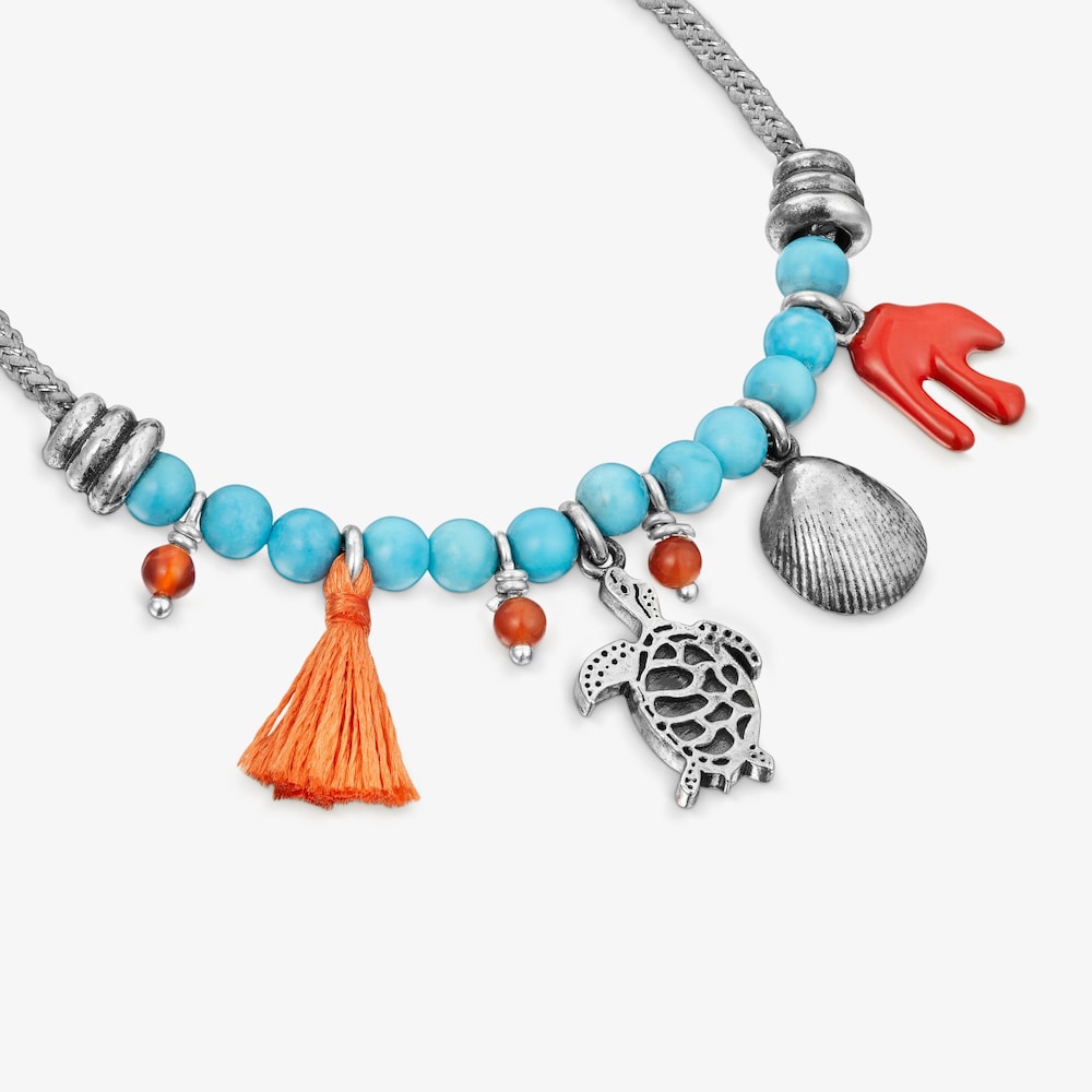Pulseira Save Ocean de cord&atilde;o bege, magnesite e motivos