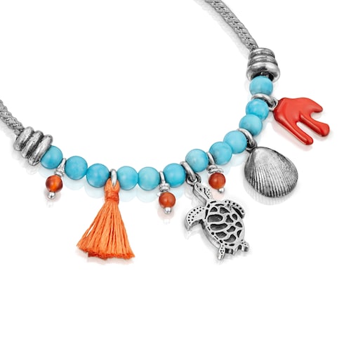 Pulsera de cord&oacute;n beige, magnesita y motivos Save Ocean