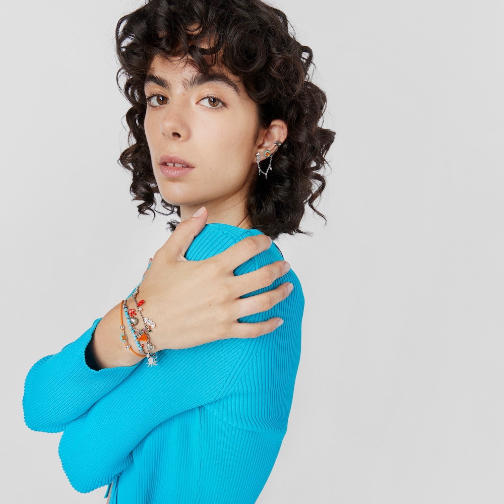 Pulseira Save Ocean de cord&atilde;o bege, magnesite e motivos