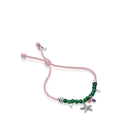 Pulsera de cord&oacute;n rosa, cuarcita, motivo estrella Save Ocean