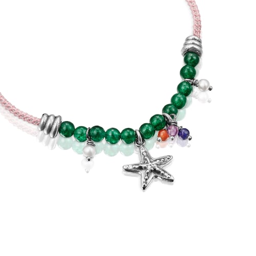 Pulsera de cord&oacute;n rosa, cuarcita, motivo estrella Save Ocean