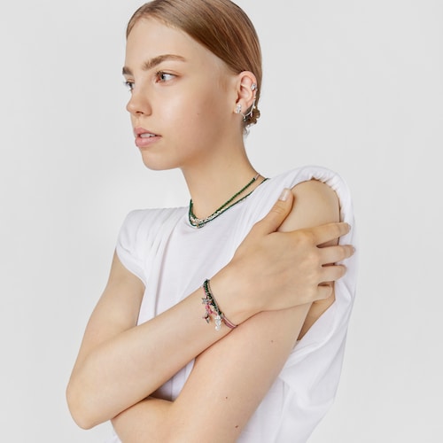 Pulsera de cord&oacute;n rosa, cuarcita, motivo estrella Save Ocean