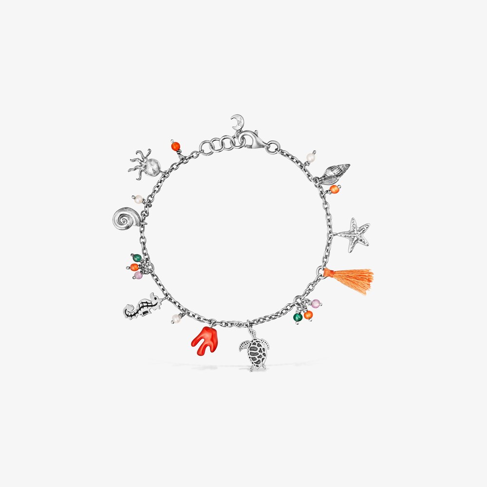 Pulsera de plata con motivos y gemas Save Ocean