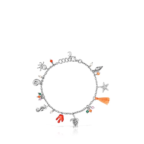 Pulsera de plata con motivos y gemas Save Ocean