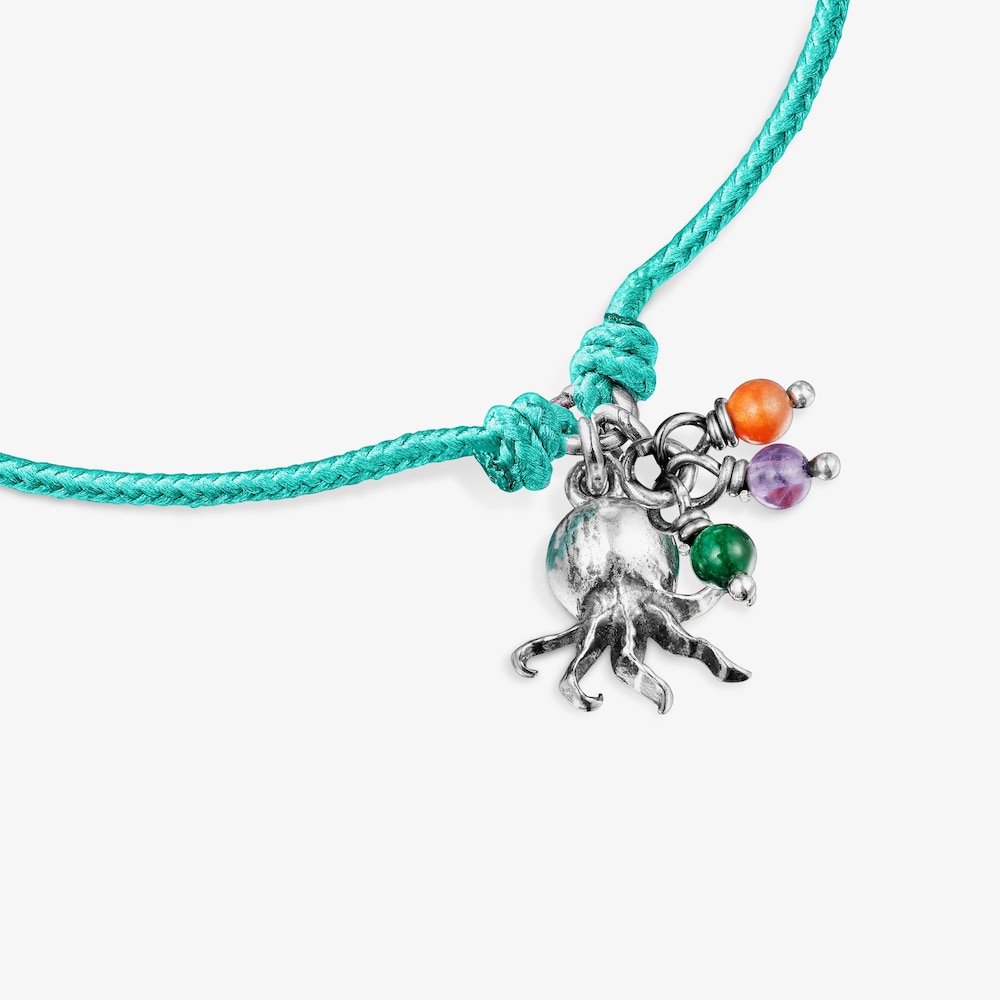 Pulsera de cord&oacute;n turquesa con motivo pulpo y gemas Save Ocean