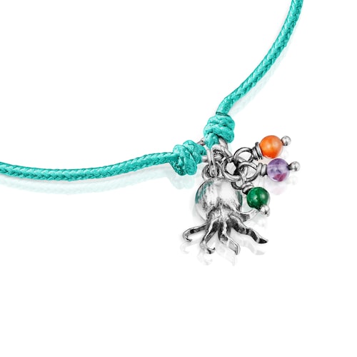 Pulsera de cord&oacute;n turquesa con motivo pulpo y gemas Save Ocean